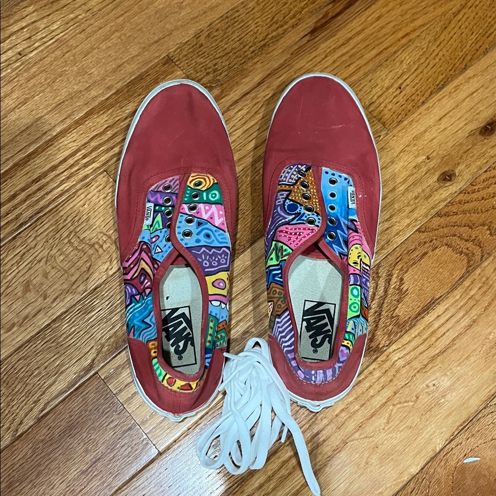 Vans Red Handpainted PAC-Man themed lace ups
